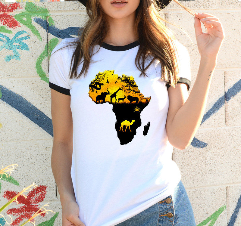 Africa Map Graphic Printed T-Shirt for Women