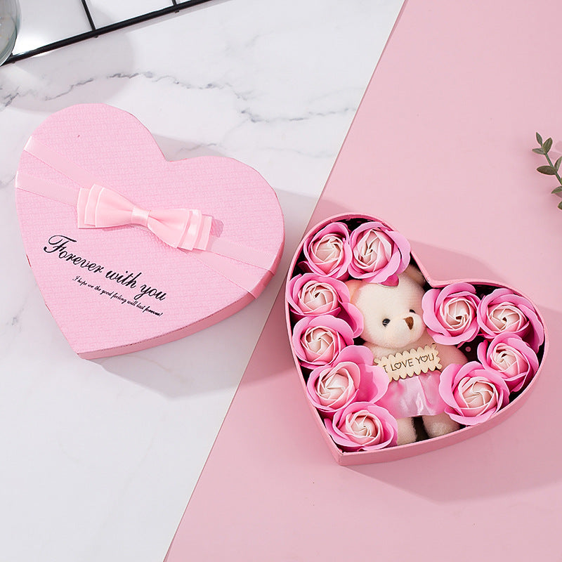 Heart Gift Box Soap Roses and Teddy Bear