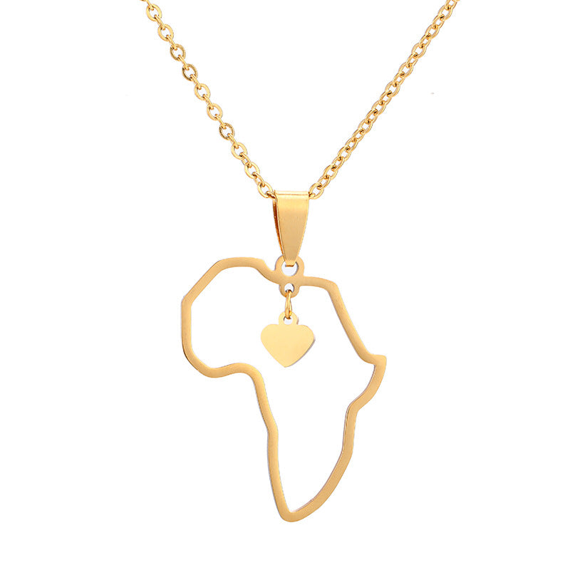 Stainless Steel Africa Love Pendant Necklace Gold Silver