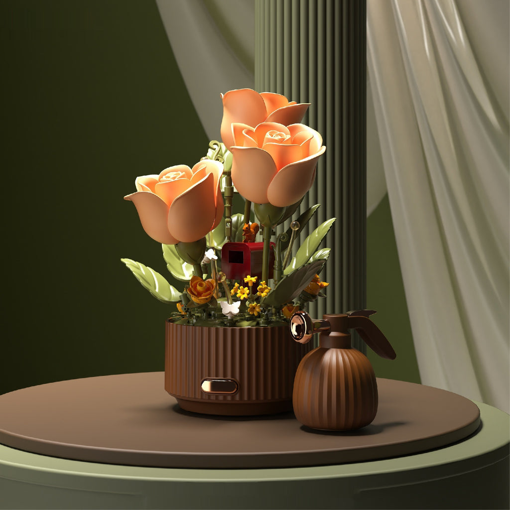 Faux Rose Bouquet and Watering Can Nightlight