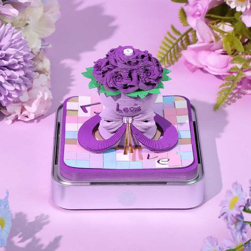 Rose Bouquet Surprise 3D Sticky Notes with Nightlight Gift Box Set