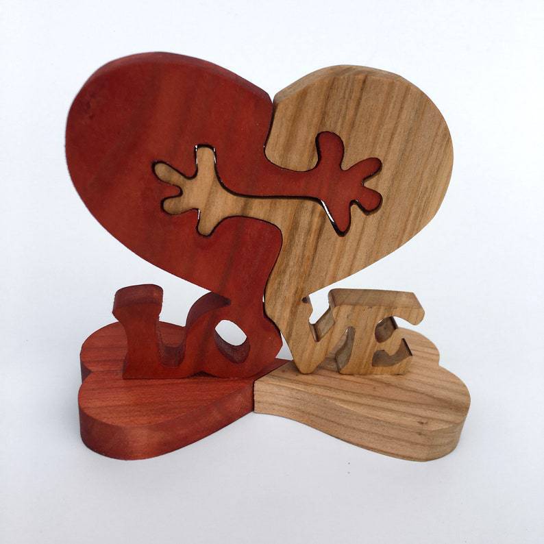 Wooden Heart Holding Hands Decoration Love
