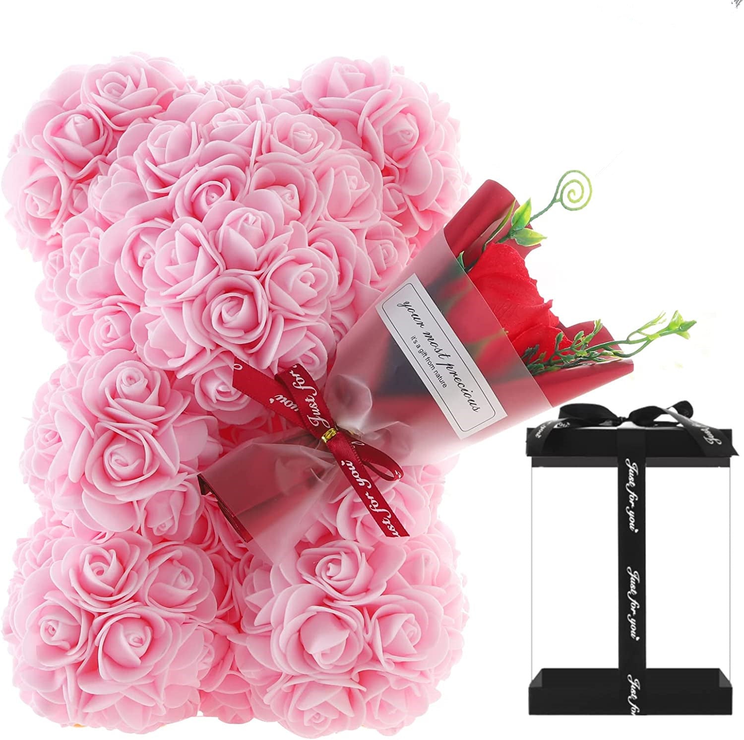 Faux Roses Teddy Bear Gift Box