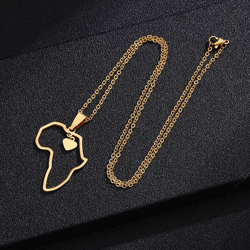 Stainless Steel Africa Love Pendant Necklace Gold Silver