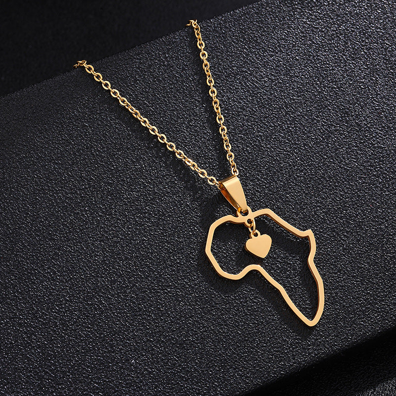 Stainless Steel Africa Love Pendant Necklace Gold Silver