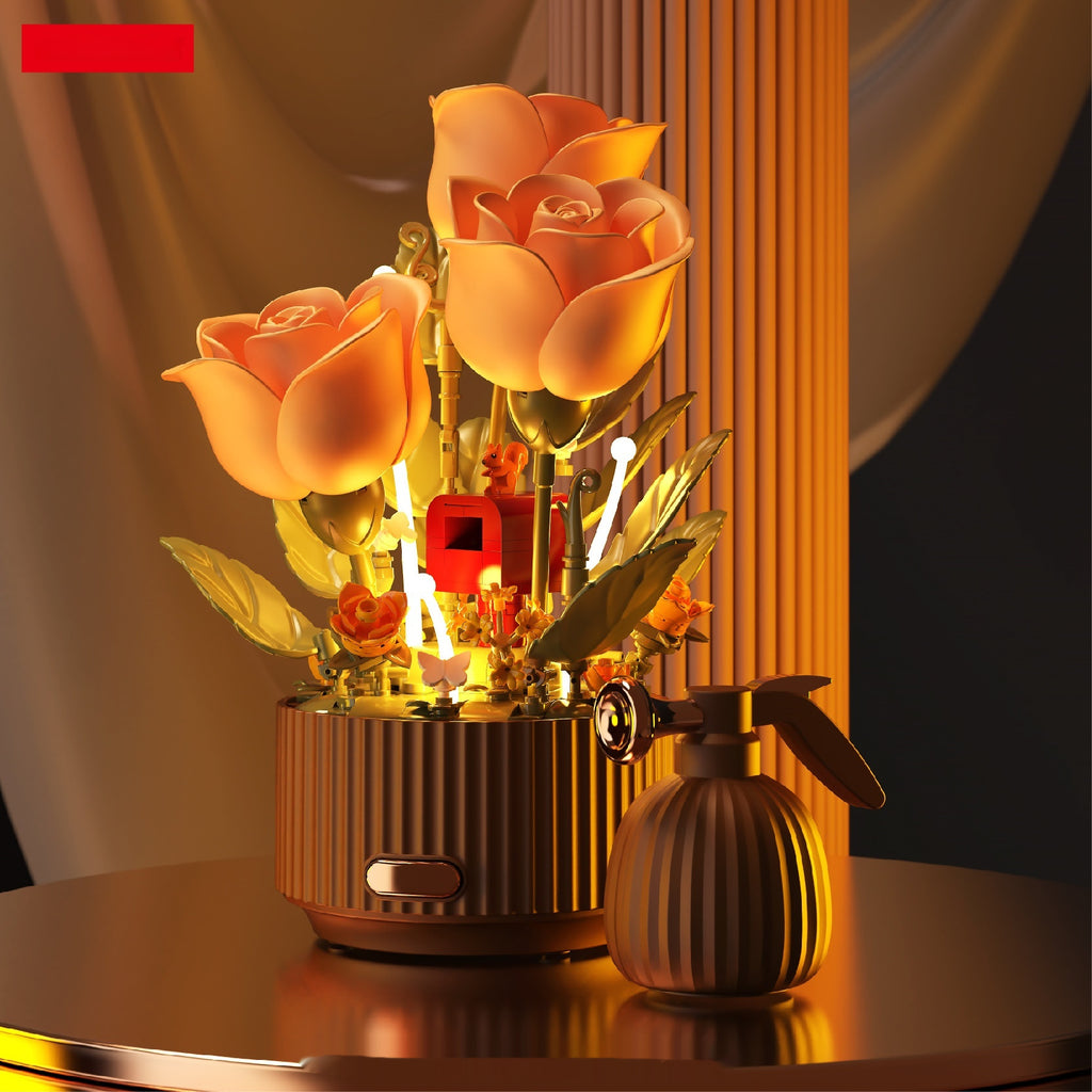 Faux Rose Bouquet and Watering Can Nightlight