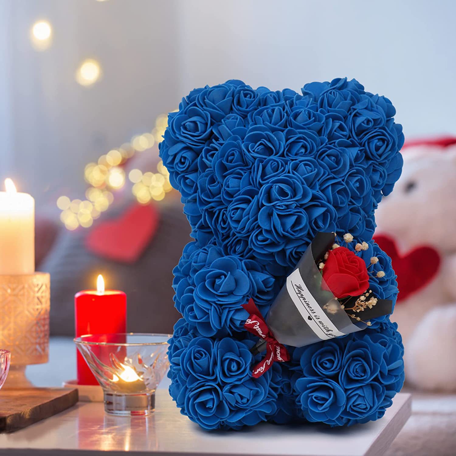 Faux Roses Teddy Bear Gift Box