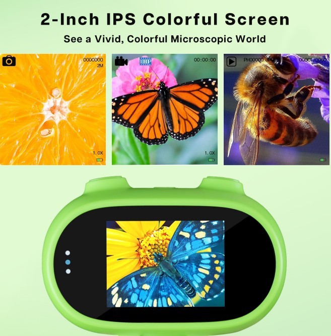 Handheld Microscope For Kids, 500-1000X Pocket Miniscope Educational Science Toys, 2'' IPS Screen