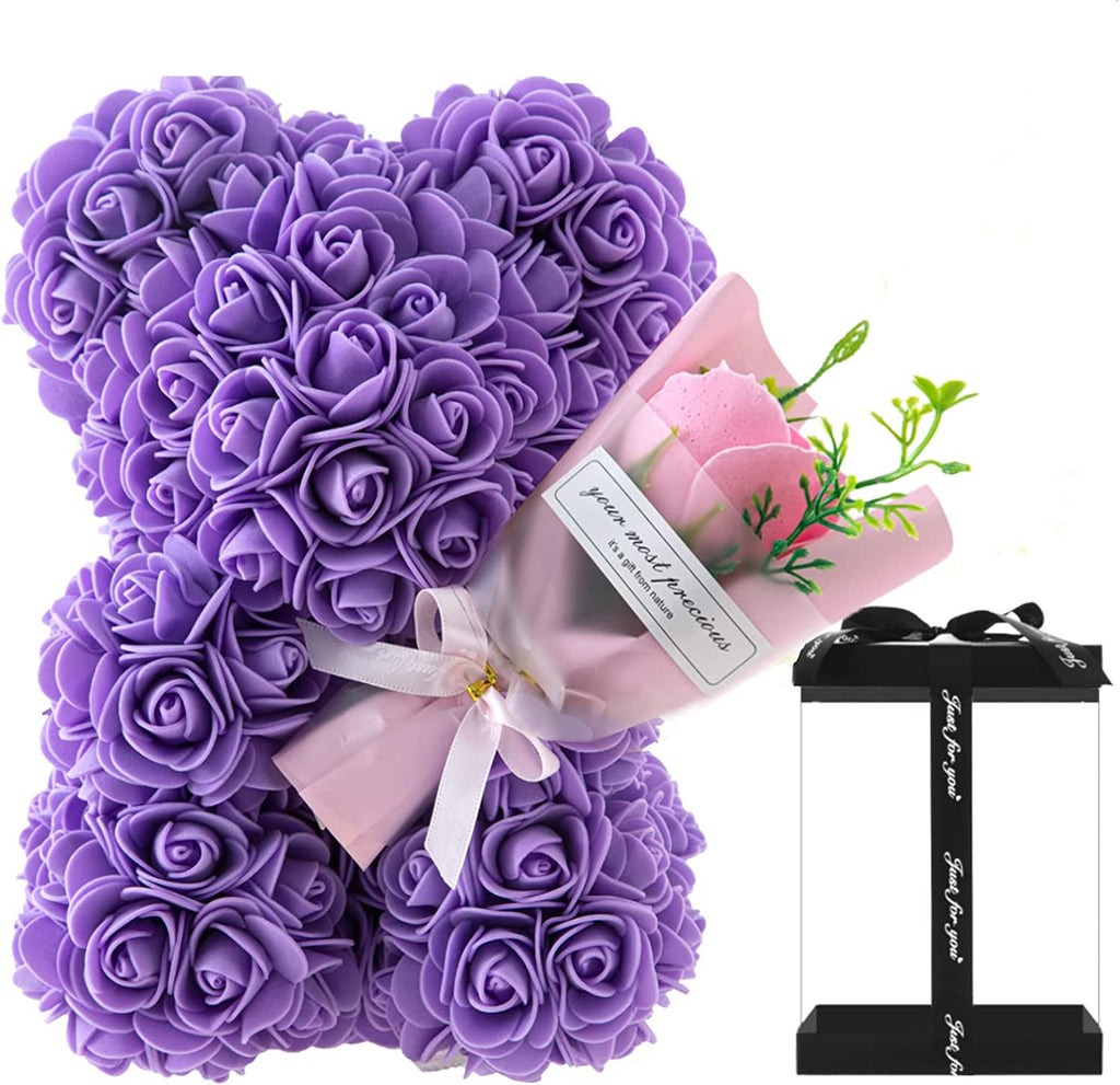 Faux Roses Teddy Bear Gift Box