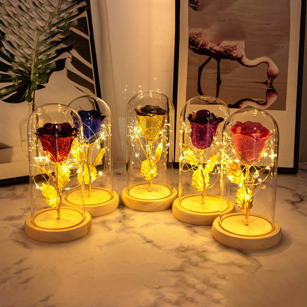 Faux Glitter Rose with LED Nightlight