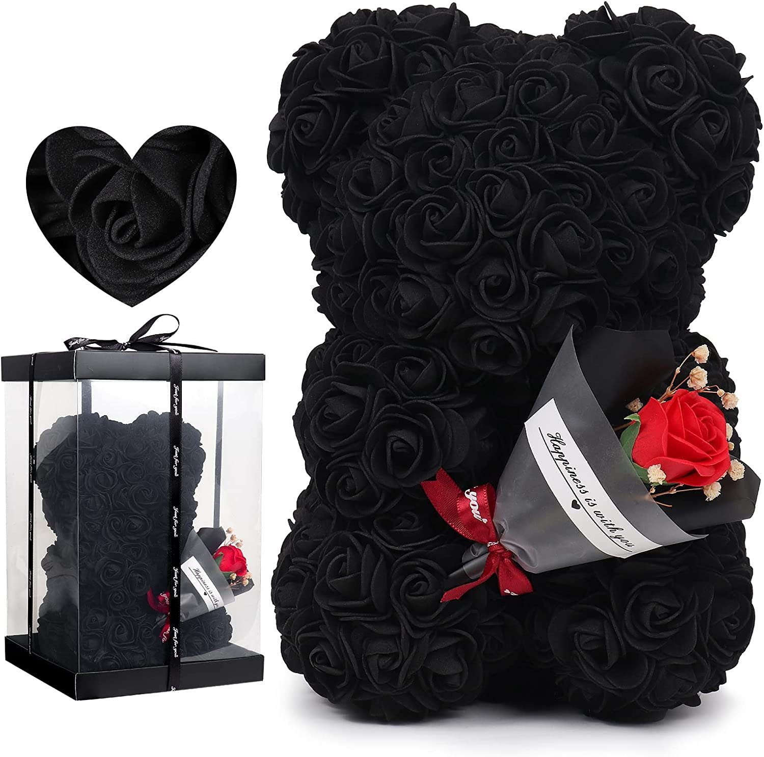 Faux Roses Teddy Bear Gift Box
