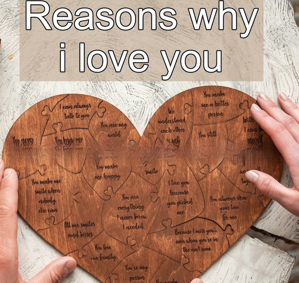 Reasons Why I Love You Wooden Heart Puzzle Gift Decoration