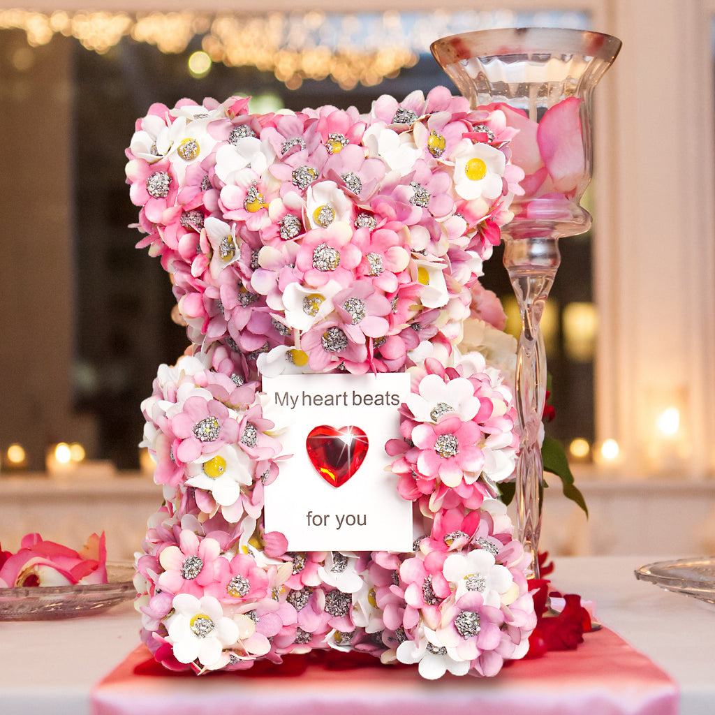 Faux Flower Teddy Bear Bouquet Gift and Card