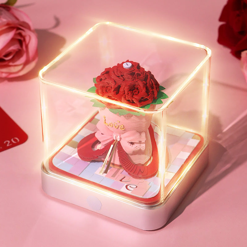 Rose Bouquet Surprise 3D Sticky Notes with Nightlight Gift Box Set