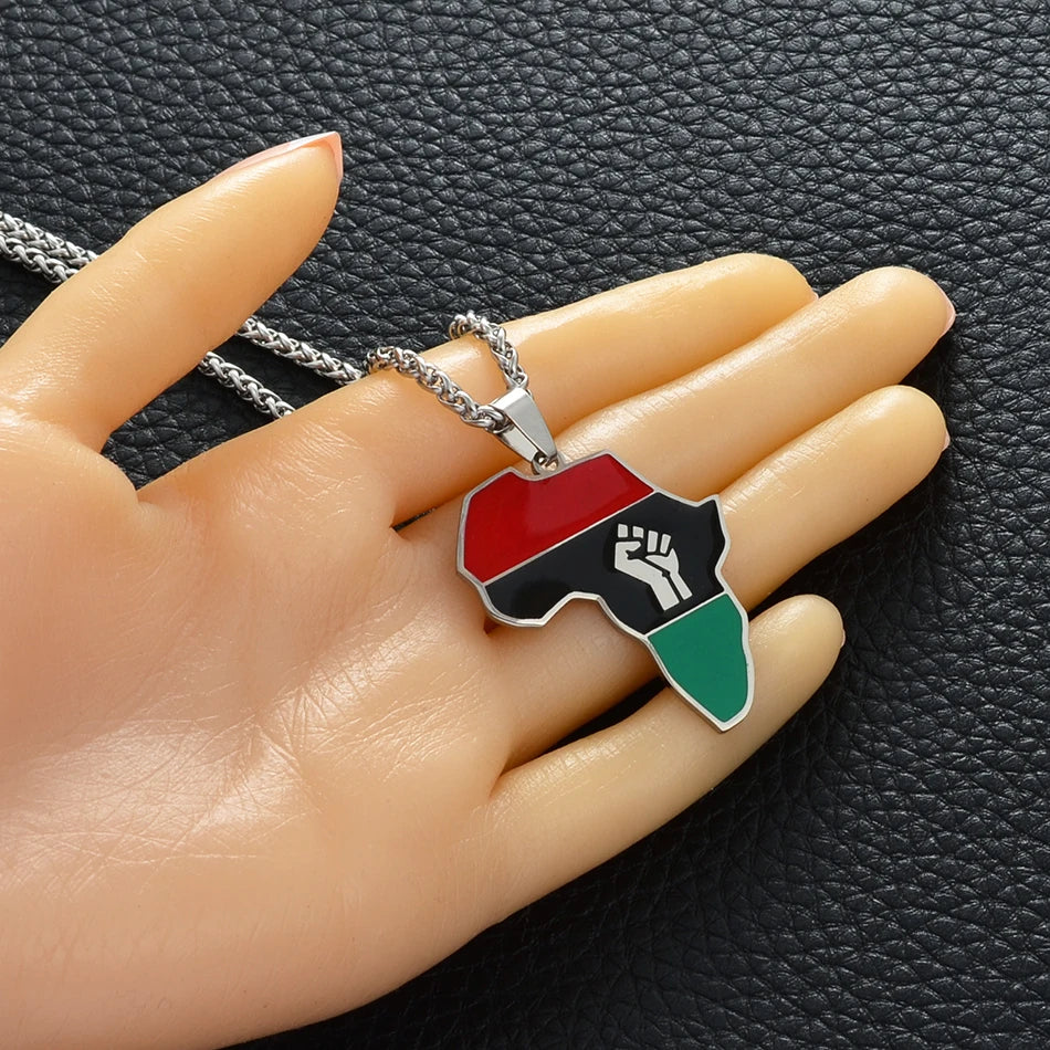 Anniyo 4CM African Americans Map Fist Pendant Necklaces Africa Maps Black Lives Matter Jewelry