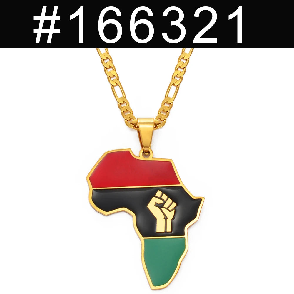 Anniyo 4CM African Americans Map Fist Pendant Necklaces Africa Maps Black Lives Matter Jewelry