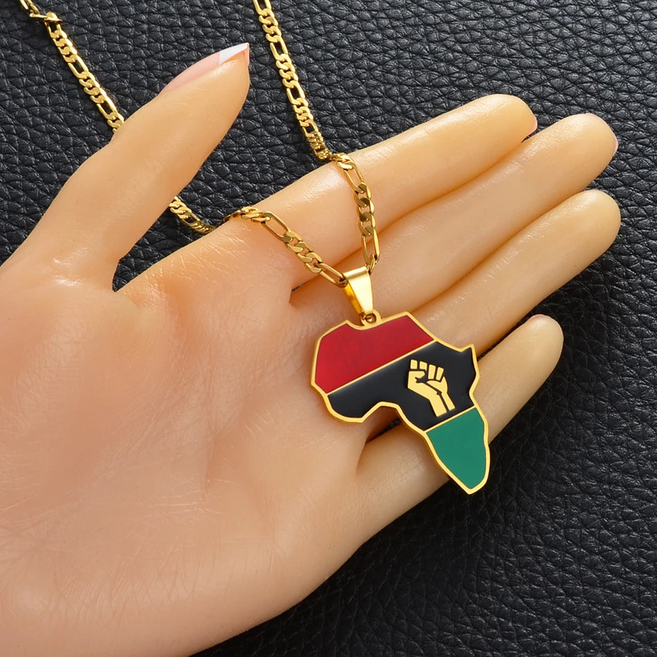 Anniyo 4CM African Americans Map Fist Pendant Necklaces Africa Maps Black Lives Matter Jewelry