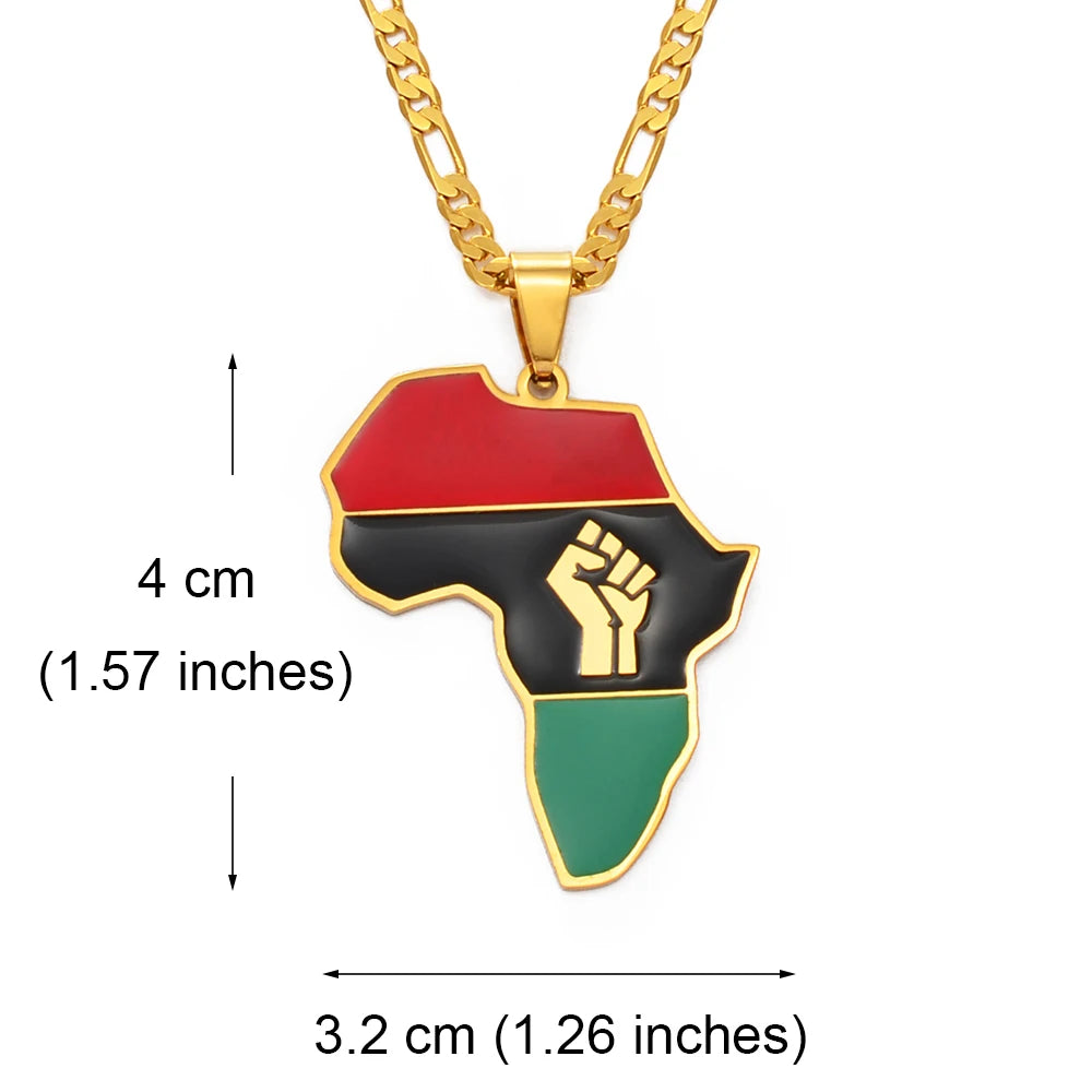 Anniyo 4CM African Americans Map Fist Pendant Necklaces Africa Maps Black Lives Matter Jewelry