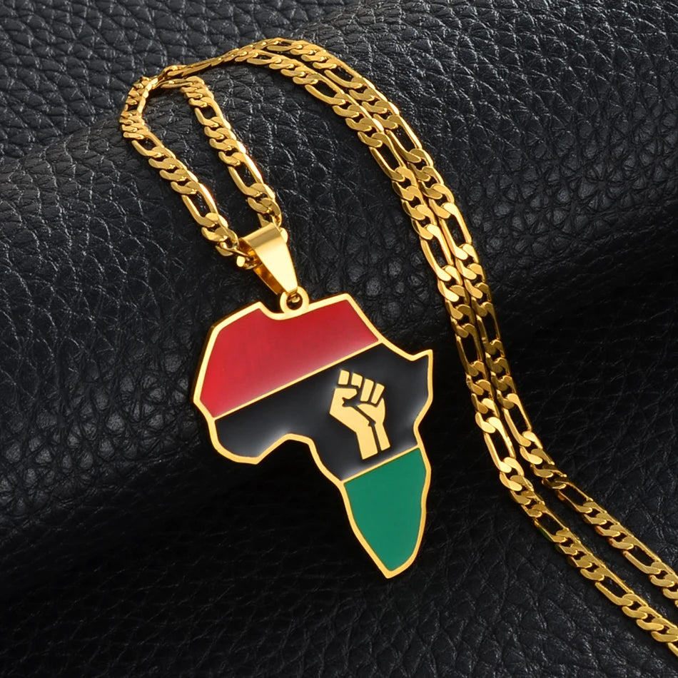 Anniyo 4CM African Americans Map Fist Pendant Necklaces Africa Maps Black Lives Matter Jewelry