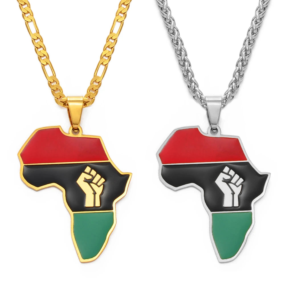Anniyo 4CM African Americans Map Fist Pendant Necklaces Africa Maps Black Lives Matter Jewelry