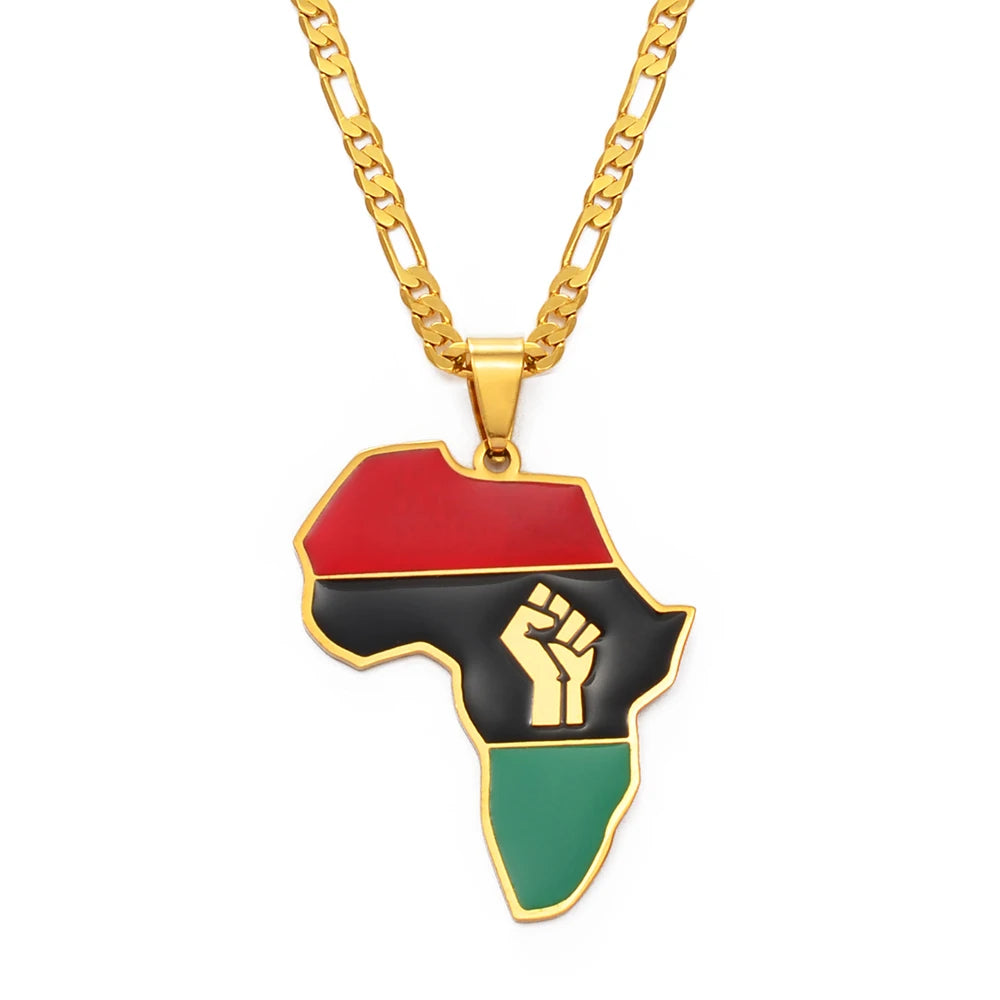 Anniyo 4CM African Americans Map Fist Pendant Necklaces Africa Maps Black Lives Matter Jewelry