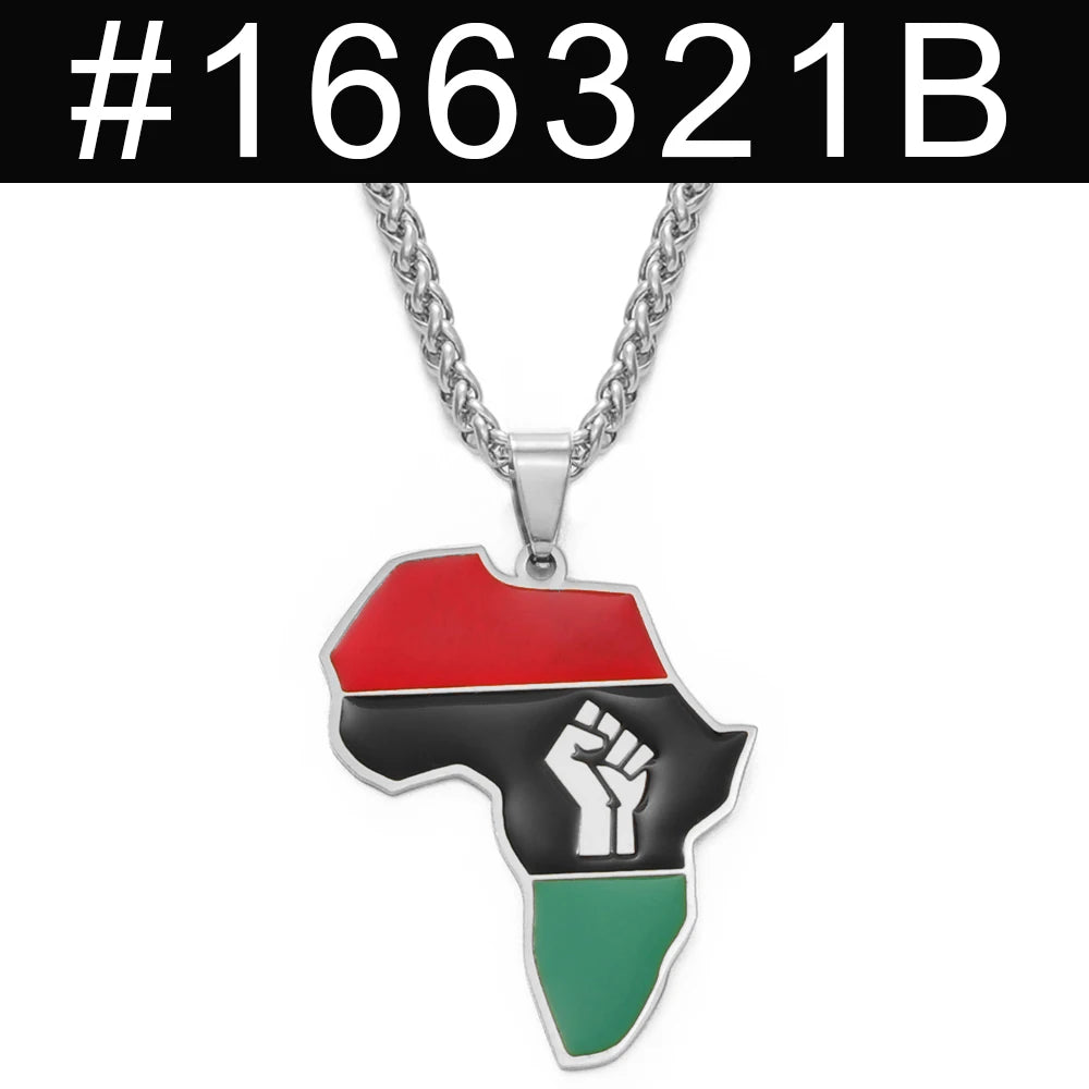 Anniyo 4CM African Americans Map Fist Pendant Necklaces Africa Maps Black Lives Matter Jewelry