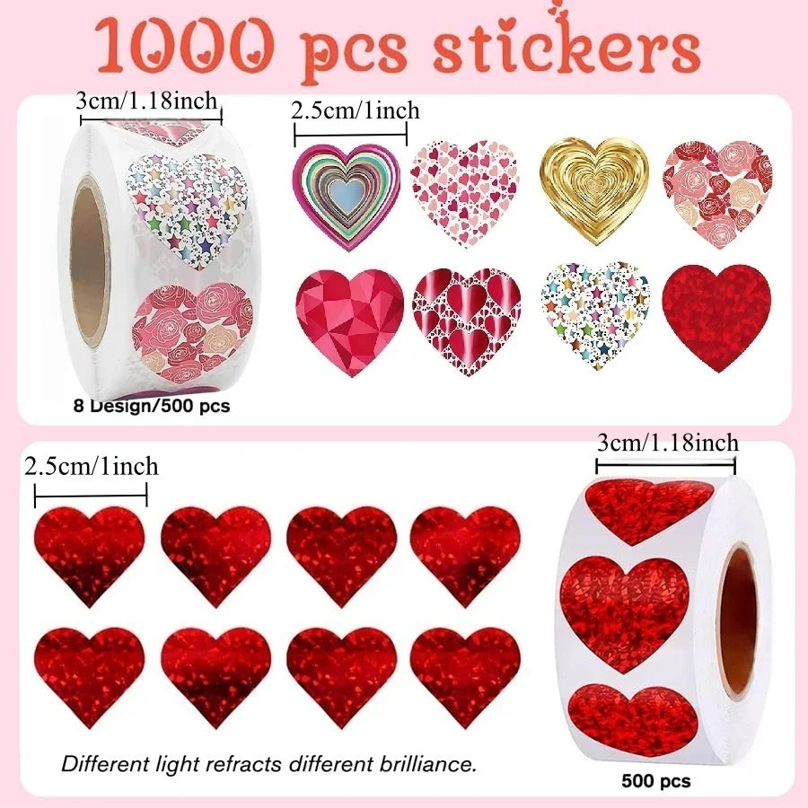 500-1000pcs Assorted Heart Stickers