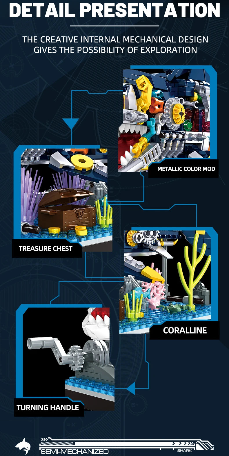 Ocean Shark Marine Biology Building Block set with display rack Lego DIY