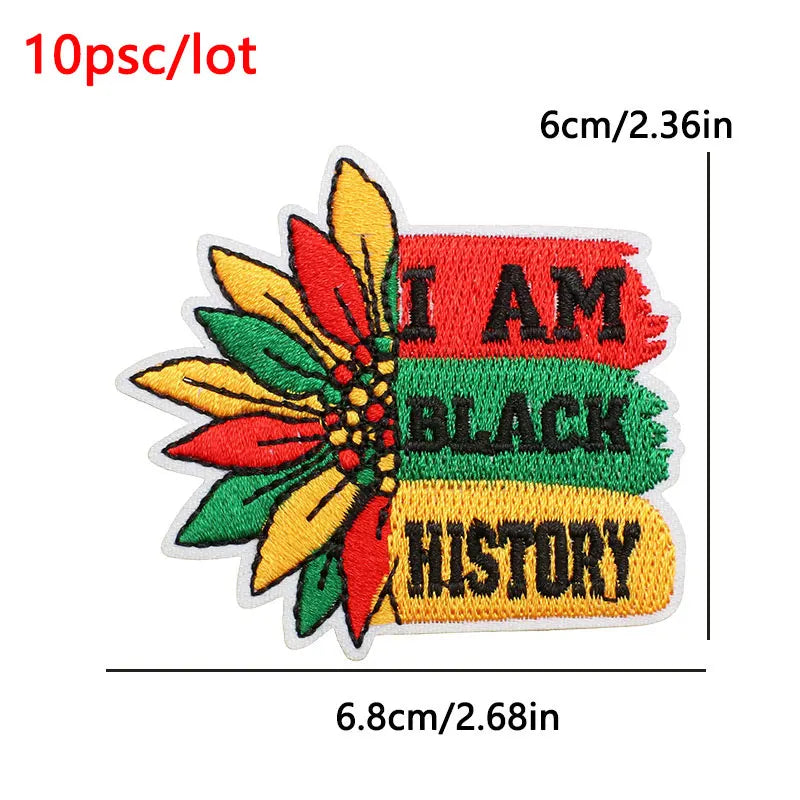 10Pcs/Lot Black History Embroidery Patch Iron-On Patches For Clothing