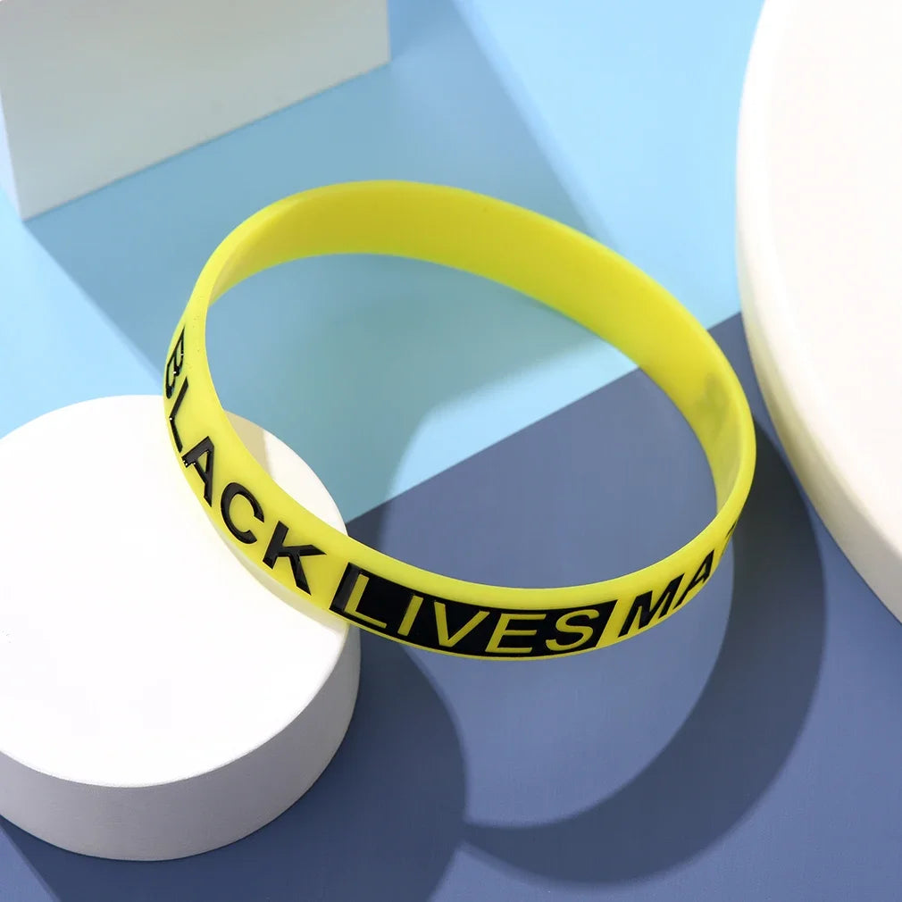10pcs/set Yellow Black Rubber Band BLACK LIVES MATTER Silicone Bracelets for Women Men