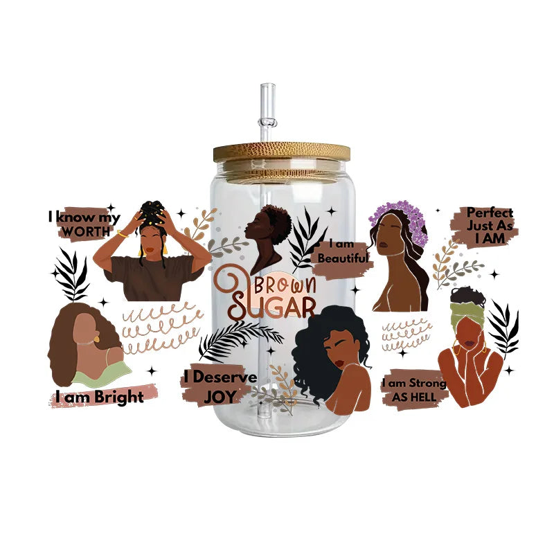 Black history series easy peel waterproof DIY Decals Retro Beauty 3D transfers crystal sticker 16oz uv