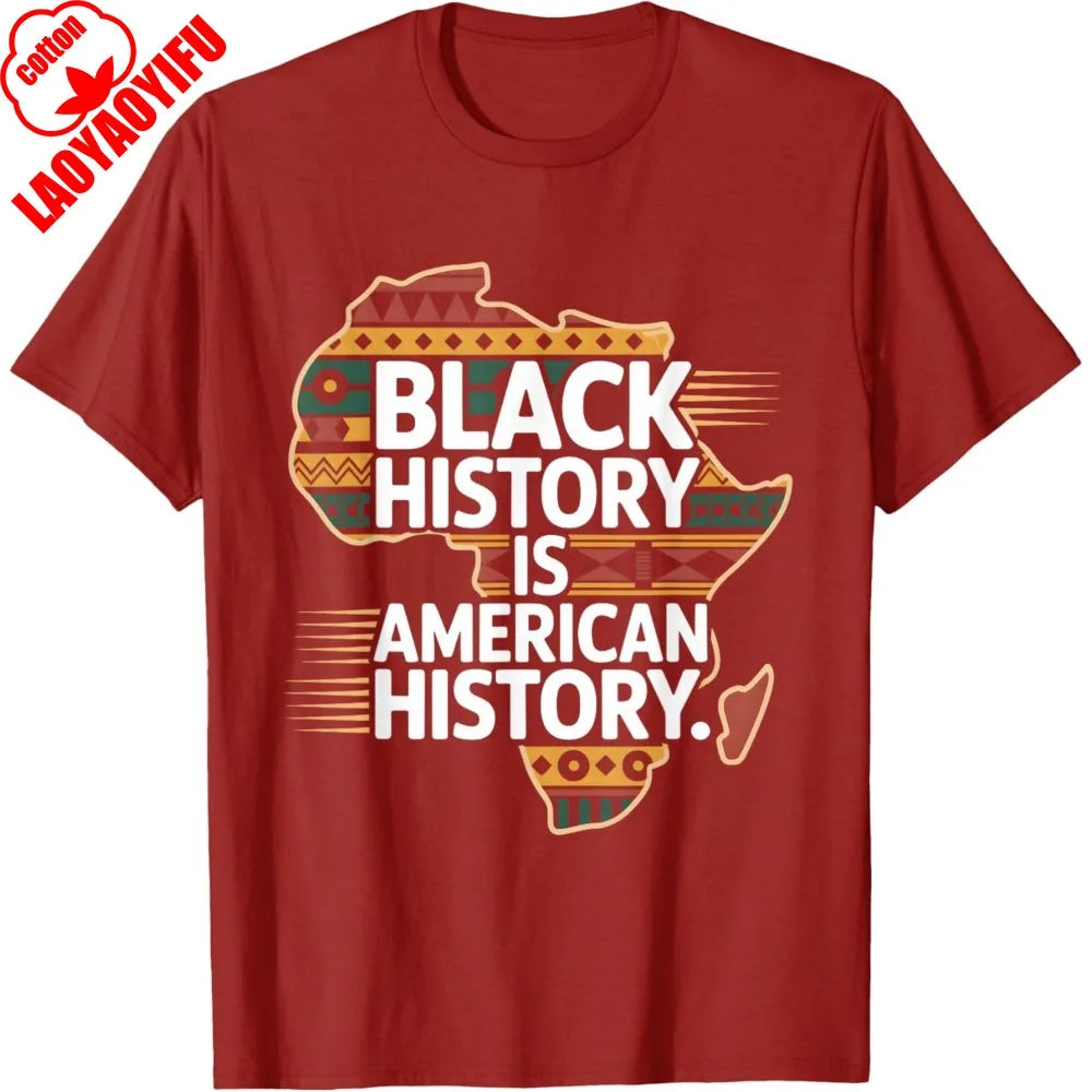 Black History Month Is American History Patriotic African T-Shirt Unisex Men T Shirt Round Neck American Map Printed Tees