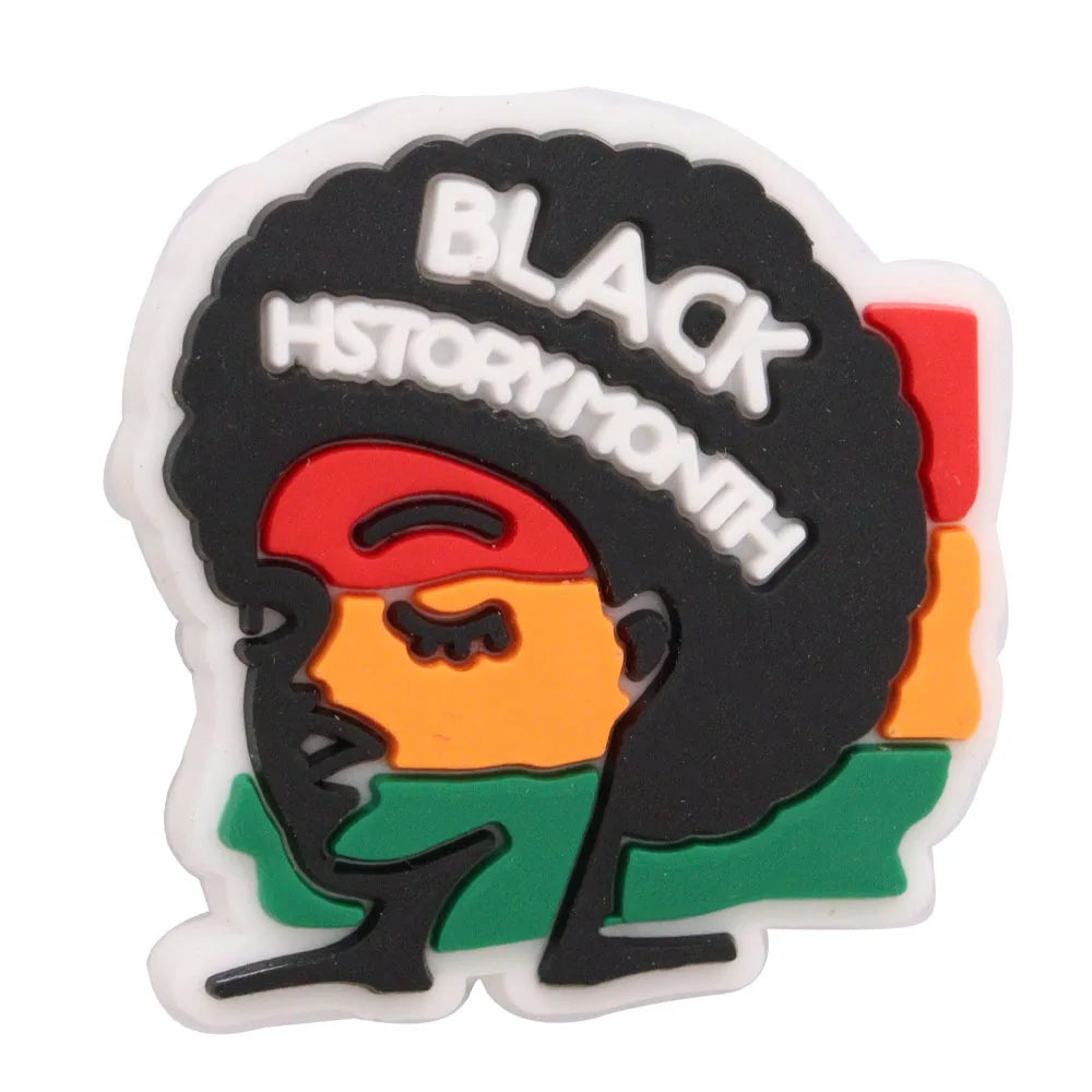 New Arrival 1-24Pcs PVC Black History Month Heart DIY Crocs Shoes Charms Jibbits