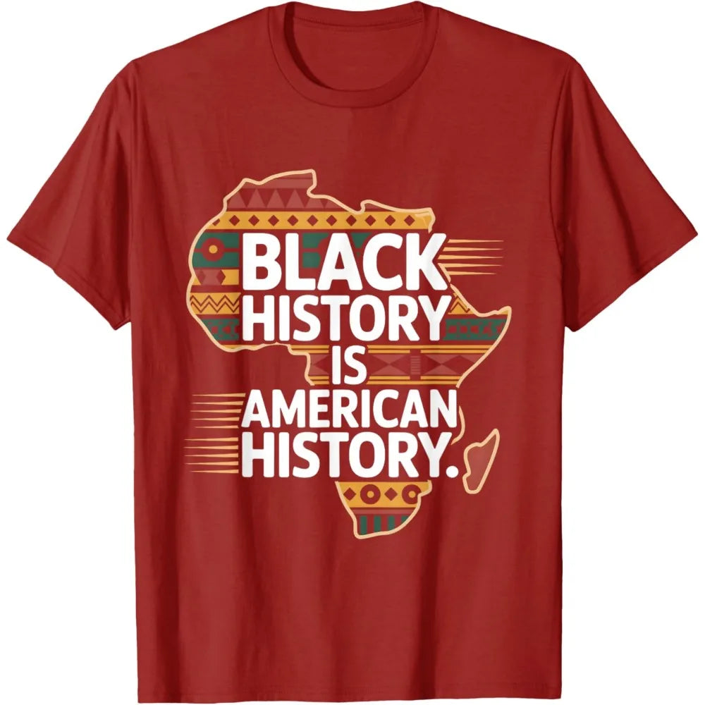 Black History Month Is American History Patriotic African T-Shirt Unisex Men T Shirt Round Neck American Map Printed Tees