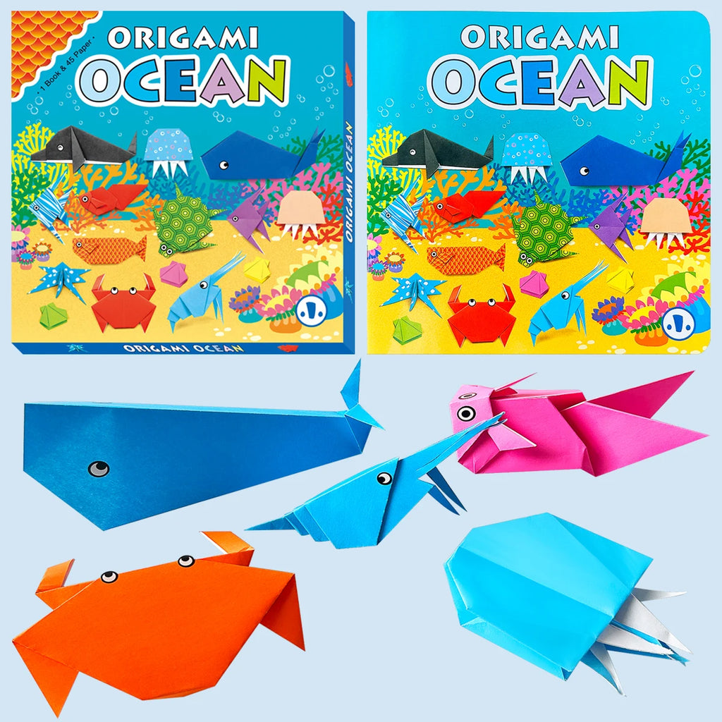 Origami ocean set, children's DIY origami craft, Marine animal origami books