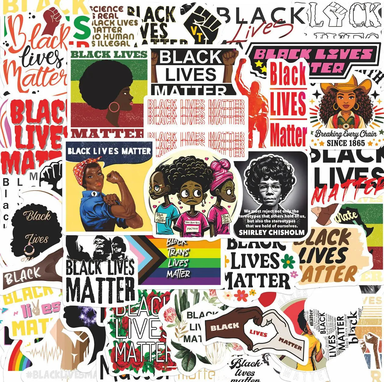 50PCS Cartoon BLACK LIVES MATTER Funny Cute Graffiti Sticker Decorative Scrapbook Laptop Luggage Decal Toy Gift