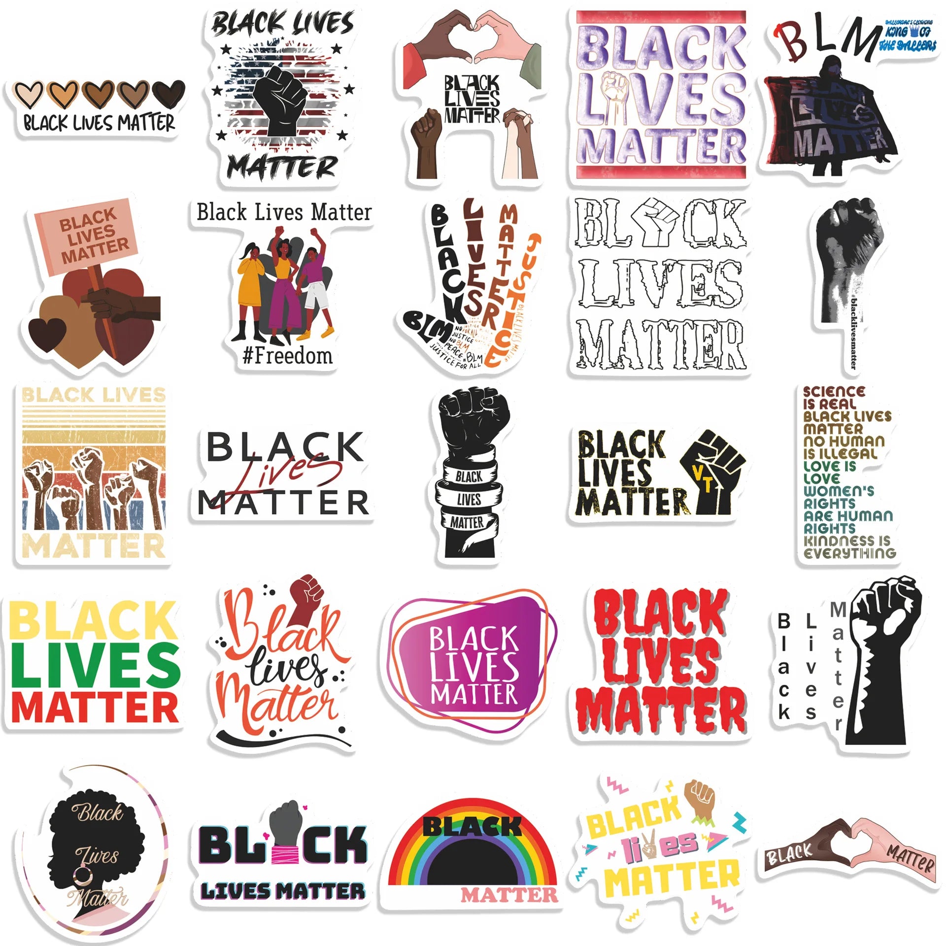 50PCS Cartoon BLACK LIVES MATTER Funny Cute Graffiti Sticker Decorative Scrapbook Laptop Luggage Decal Toy Gift