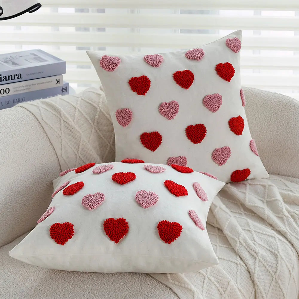 Heart Pattern Embroidered Pillow