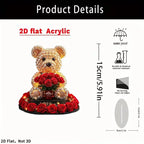 LED 2D Flat Bear with Roses Placard Backdrop for Gift Baskets