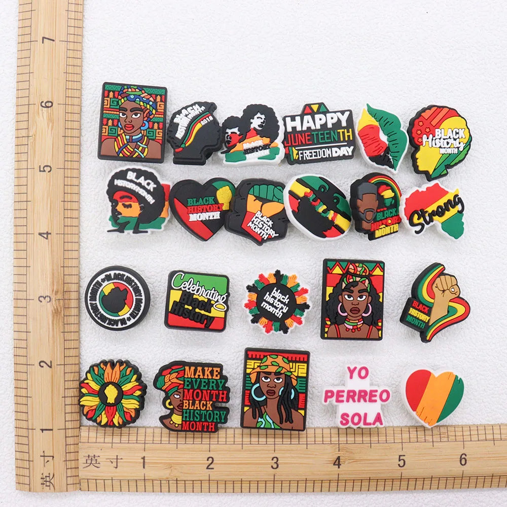 New Arrival 1-24Pcs PVC Black History Month Heart DIY Crocs Shoes Charms Jibbits