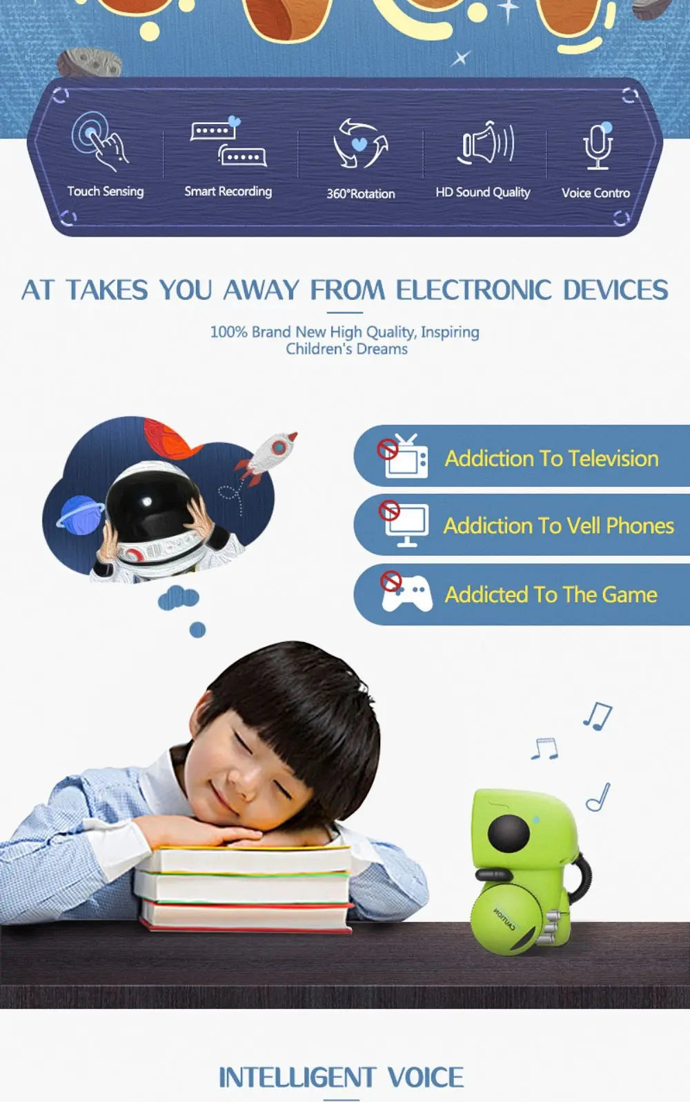 Toy Robot Intelligent Multilingual Voice & Touch control Interactive Educational