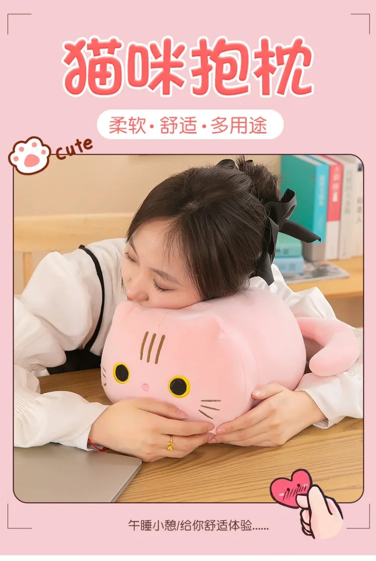 Plush Cat Toy Soft Cute Brown Stuffed Animal Cat Pillow