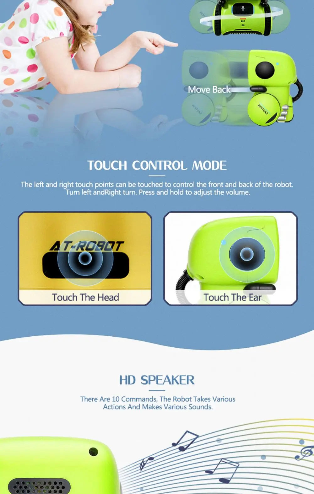 Toy Robot Intelligent Multilingual Voice & Touch control Interactive Educational