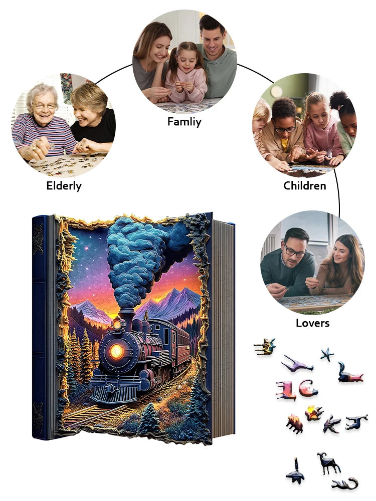 Train Wooden Puzzle Challenging Brain Game with Durable Wooden Construction Colorful Artwork