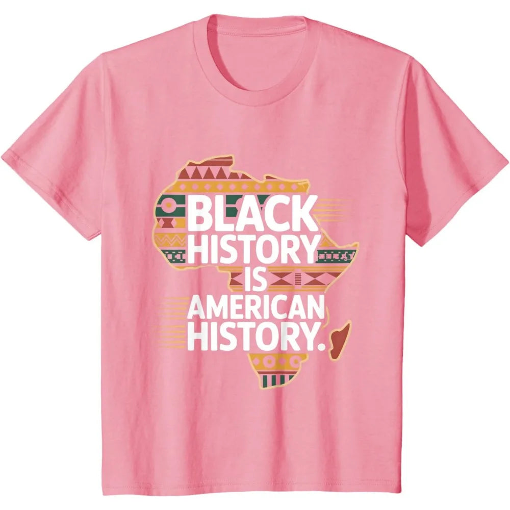 Black History Month Is American History Patriotic African T-Shirt Unisex Men T Shirt Round Neck American Map Printed Tees
