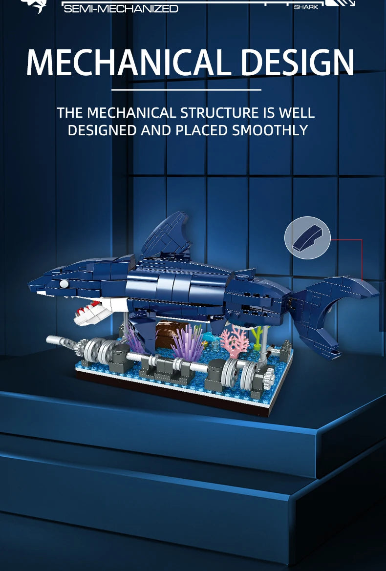Ocean Shark Marine Biology Building Block set with display rack Lego DIY