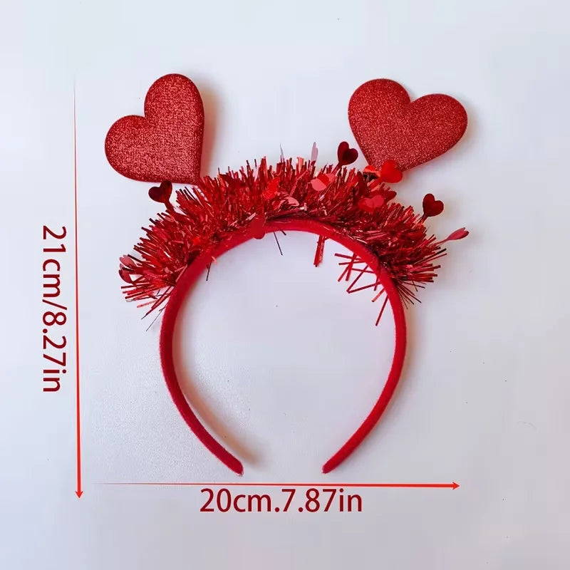 2pcs Red Heart Headbands for Valentine's Day & Weddings - Perfect for Parties & Festive Celebrations, Hand Wash Only