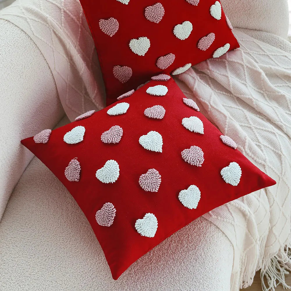 Heart Pattern Embroidered Pillow