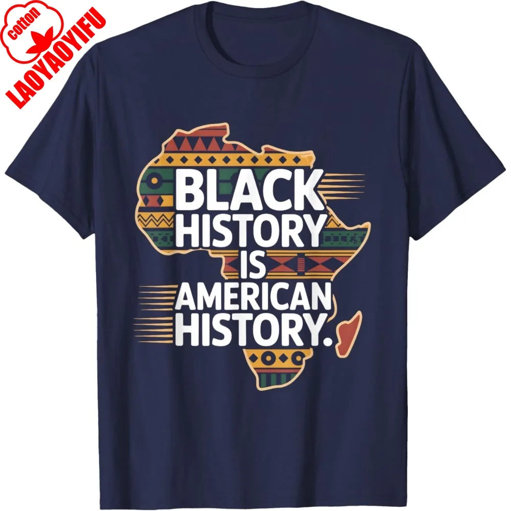Black History Month Is American History Patriotic African T-Shirt Unisex Men T Shirt Round Neck American Map Printed Tees