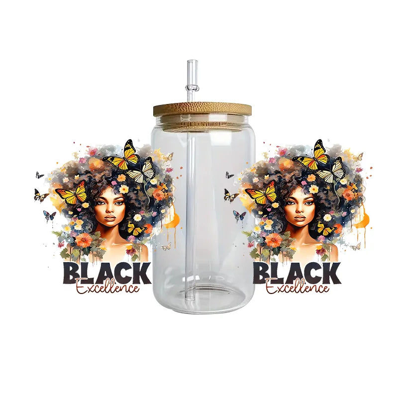 Black history series easy peel waterproof DIY Decals Retro Beauty 3D transfers crystal sticker 16oz uv